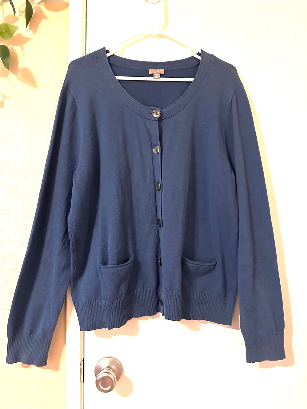 J. Jill Navy Button-Front Crewneck Cardigan XL